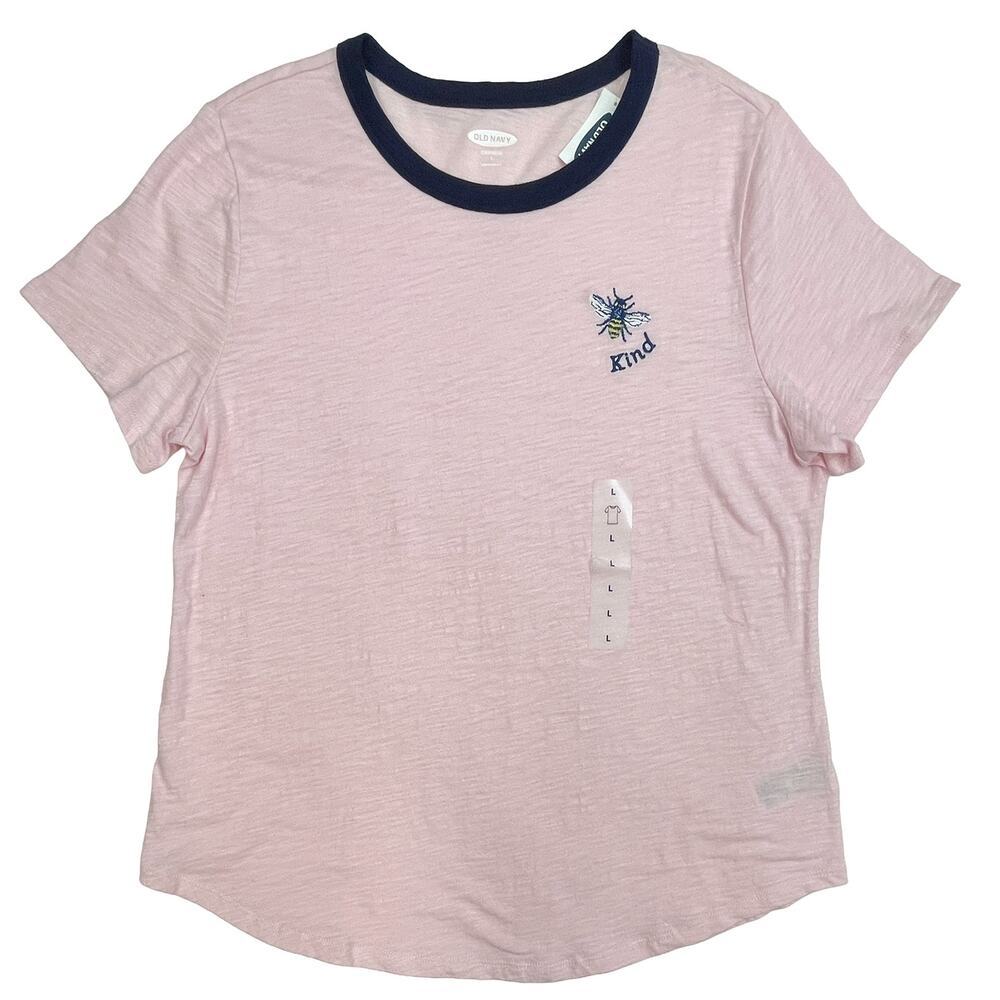 Old Navy Everywhere Crewneck Bee Kind Ringer T-Shirt Sz L New Pink Graphic Tee